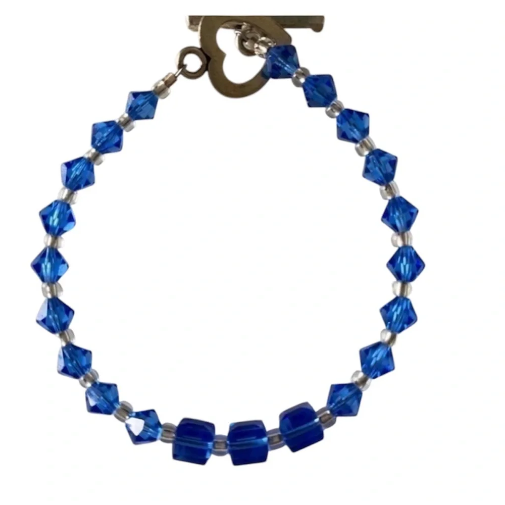 Hand Crafted 925 Silver Swarovski sapphire blue crystal beaded bracelet NEW